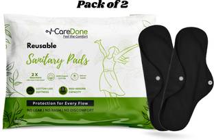 CareDone Black Reusable Sanitary Cloth Pads Napkins Eco-Friendly Anti-Leak Protection Sanitary Pad