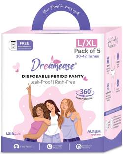 Dreamease Over Night Ultra Absorbent Disposable Period Panty for Heavy Flow(L-XL,5 Count) Sanitary Pad