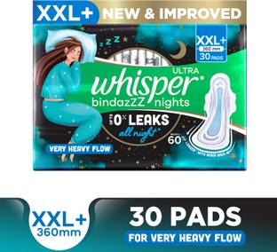 Whisper Bindazzz Nights XXL+, Upto 0% Leaks All Night Long Sanitary Pad