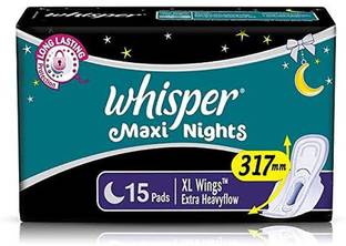 Whisper Maxi Nights Sanitary Pads for Women, XL, Pack of 15 Napkins Sanitary Pad