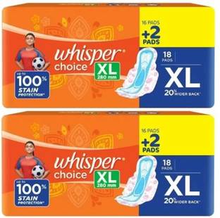Whisper Choice XL Sanitary Pads|Pack of 18+18 Pads Sanitary Pad