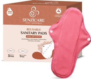 सेंज़िकेयर महिलाओं के लिए रियूज़ेबल सैनिटरी क्लॉथ पैड्स (3 रेगुलर पैड्स 1 ओवरनाइट पैड) धोने योग्य सैनिटरी पैड