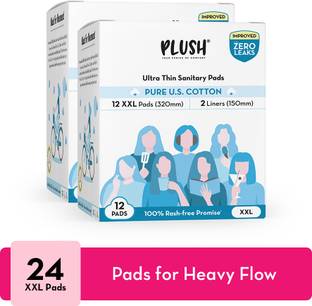 PLUSH 2 PACK - 100 % Rash free Cotton Sanitary Napkins | All 12 XL Pads Sanitary Pad