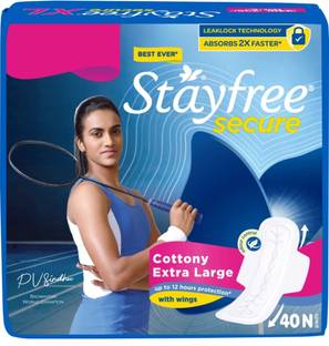 STAYFREE Secure Extra Large Cottony Soft Cover Sanitary Pads For Women With Wings 40 Pads Sanitary Pad