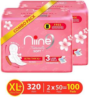 niine Naturally Soft Ultra Thin XL+ Sanitary Napkin With 3 Layer Shield for HEAVY FLOW Sanitary Pad