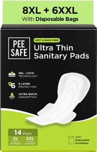 Pee Safe Ultra Thin Sanitary Pads For Women (8 XL + 6 XXL) Dual Wings Rash Free Periods Sanitary Pad