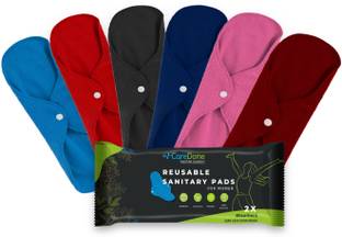 केयरडन Pack of 6,Washable Overnight Cotton Cloth Panty Liners Period Pads for women.