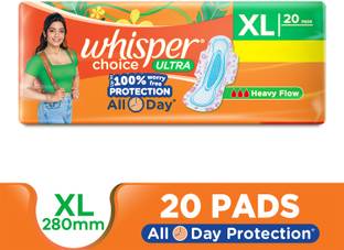 Whisper CHOICE ULTRA XL, UPTO 100% STAIN PROTECTION ALL DAY Sanitary Pad