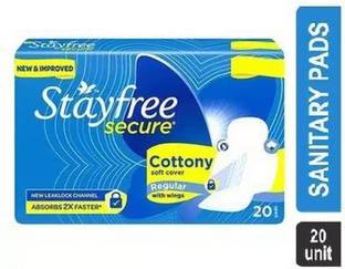 STAYFREE Secure Cottony Soft Regular Sanitary Pad Whith Wings - 20 Sanitary Pad