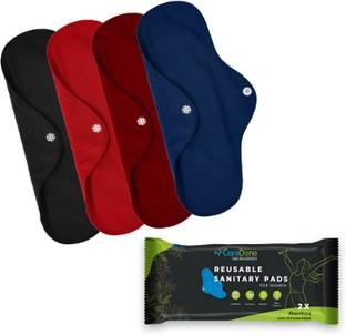 CareDone (Packof4)Multicolor Cloth Period Pads Washable Napkin for Heavy Flow with Wings. Sanitary Pad