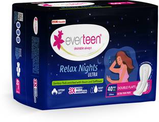 everteen XXL Relax Nights Ultra Thin 40 Sanitary Pads with Menstrual Cramp Roll-On 1 Pack Sanitary Pad