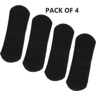 SIZI Black Reusable and Washable Cotton Menstrual cloth pad (Extra Large,Pack of 4) Pantyliner