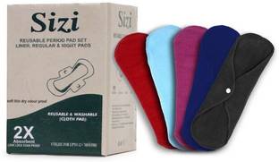 SIZI (Packof5)4-Layered Rash Free Reusable Sanitary Cotton Cloth Pads. Sanitary Pad