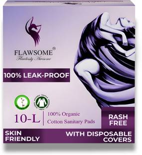 FLAWSOME Organic Sanitary Pads, High Absorption, Rash-Free, L, Sanitary Pad