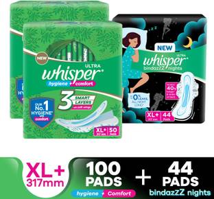 Whisper Combo of Ultra Clean and Bindazz Nights XL+ for Women Sanitary Pad