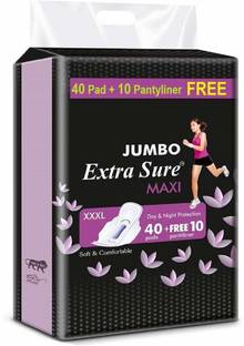 Jumbo Extra Sure Sanitary Pads for Women with Wings | Dry-net Surface Soft & Comfortable Sanitary Napkins for Day & Night Protection (40 Pad+ + 10 Pantiliner)) Sanitary Pad