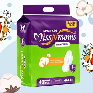 MISS N MOMS Cotton Soft 320mm Sanitary Pads – Pack of 40 XXXL Extra Soft Pads Sanitary Pad