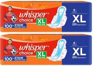 Whisper Choice Extra Long Stain Protection XL 6 Pads Sanitary Pad (Pack of 1) Sanitary Pad