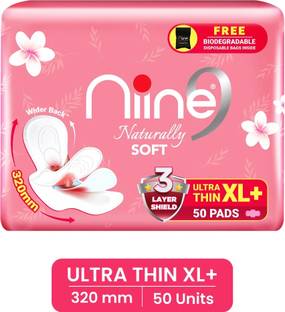 niine Naturally Soft Ultra Thin XL+Disposable Bag inside, 3Layer Shield for Heavy Flow Sanitary Pad