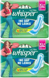 Whisper Ultra Upto No Gap No Leaks, 15+15 XL+ Sanitary Pad