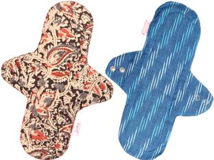 Femy Washable & Reusable Cloth Pad Pack of 2 -Kalamkari Maroon & Ikkat Blue Sanitary Pad