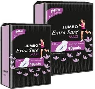Extra Sure Sanitary Pads for Women with Wings | Dry-net Soft & Comfortable Sanitary Napkins for Day & Night Protection - XXXL (combo pack of 2) 80 PADS Sanitary Pad
