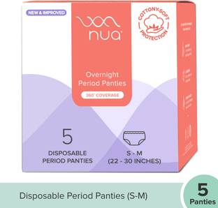 Nua Overnight Period Panties | 5 Disposable | S-M| 360 Degrees Coverage Sanitary Pad
