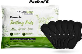 CareDone Black Reusable Sanitary Cloth Pads Napkins Eco-Friendly Anti-Leak Protection Sanitary Pad
