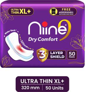 niine Dry Comfort Ultra Thin XL+ |Disposable Bags Inside 3-Layer Shield for Heavy Flow Sanitary Pad