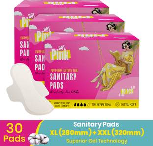 PINQ POLKA Hot Pink Pads For Women (18 XL + 12 XXL) Heavy Flow, Cotton Feel, Rash Free Sanitary Pad