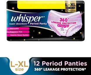 Whisper Super Absorbent , 360� Leakage Protection for Heavy Flow Period Panty L-XL Sanitary Pad
