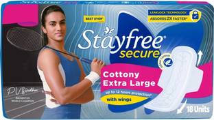 STAYFREE Secure Extra Large Cottony Soft Cover Sanitary Pads For Women With Wings 18 Pads Sanitary Pad
