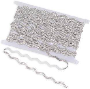 Embroiderymaterial ZigZag Crystal Trim Lace – Silver Rhinestone Glue-On Lace, 5MM x 4.5M Lace Saree Falls
