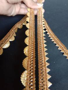 PACHRANGI FASHION FAB BAZAAR Triangle shape +round shape 2cm gold 9+9=18 meter 2pic Lace border Saree Falls Lace Saree Falls