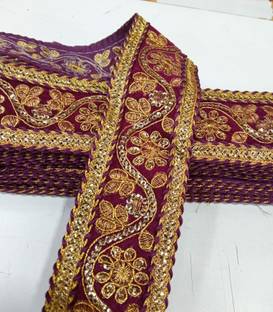 ridhi collection Maroon color with golden thread work, pack of 9 metre Lace Saree Falls