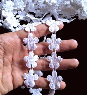 Pachrangi GPO Round full 5 meter 2.50cm new festival beautiful look lace border White Lace Saree Falls