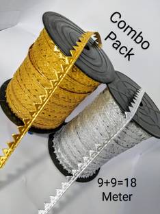 NIMISHA FASHION COMBO PACK 9+9=18 METER SILVER AND GOLD GOTA PATTI Georgette Saree Falls