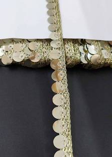 A M ENTERPRISE 9mm Mirror Sequence Lace Border and lace Latkan, Jhalar(9 Mtr) (Light Gold) Lace, Art Silk Saree Falls