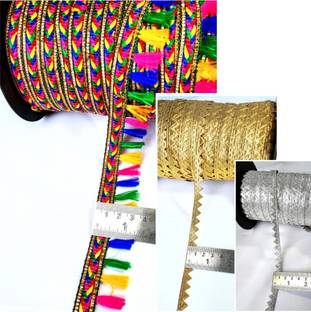 NIMISHA FASHION 9METER GOLOD+9METER SILVER+9METER MULTI REEL Lace Saree Falls