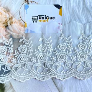 uniquemart White Organza Lace, White Lace Border, White Cotton Lace, Net Lace 5 Meter Net Saree Falls