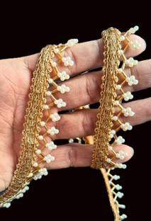 Pachrangi now beautiful look white moti gold patti 4 meter 2.50cm lace border Saree Falls Lace Saree Falls