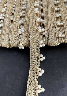 Mezin Pearl-Met 3 Moti Handmade Pearl Lace for Dress, Kurtis, Saree, Decorations Lace Saree Falls