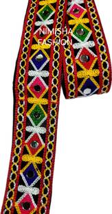 NIMISHA FASHION razwadi look mirror and embrodired work Lace Saree Falls
