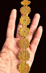 Pachrangi now beautiful look round cut work fhul gold 9 meter 4cm Lace Saree Falls