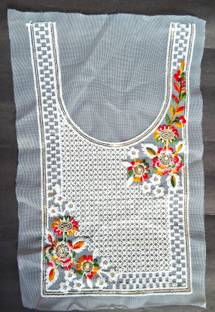Pachrangi White multi dress kurti raw material Gala throat 1piece Sequin Net Base22cm+35cm Lace Saree Falls