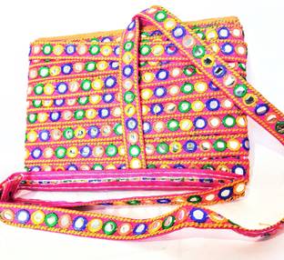 SHINGALA ENTERPRISE PINK BACKGROUND EMBRODIRED MULTI MIRROR WORK Lace Saree Falls