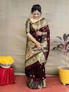 ORIFAB Woven Banarasi Art Silk, Silk Blend Saree
