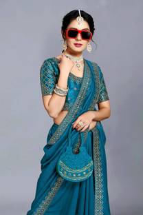Vivan Fab Embroidered Banarasi Pure Silk, Art Silk Saree