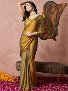 QVIDYA Self Design, Embellished Bollywood Tussar Silk Saree
