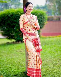 S P CREATION Woven Mekhela Chador Silk Blend Saree